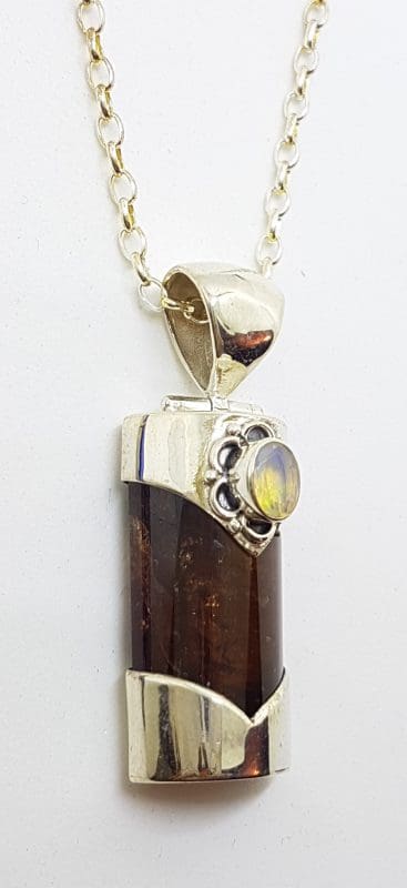 Sterling Silver Opal and Tourmaline Pendant on Sterling Silver Chain