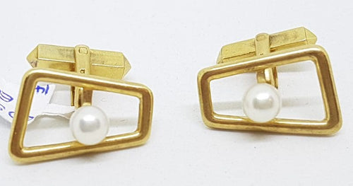 14ct Yellow Gold Mikimoto Pearl Large Cufflinks - Vintage / Antique