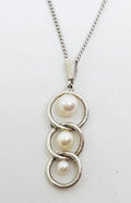 Sterling Silver Mikimoto Pearl in Circles Pendant on Sterling Silver Chain - Vintage