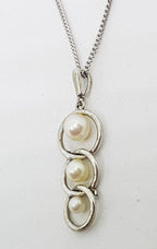 Sterling Silver Mikimoto Pearl in Circles Pendant on Sterling Silver Chain - Vintage