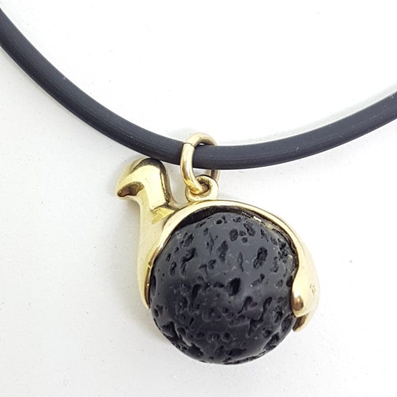 9ct Yellow Gold Swedish Designer Lava Ball Pendant on Neoprene Necklace