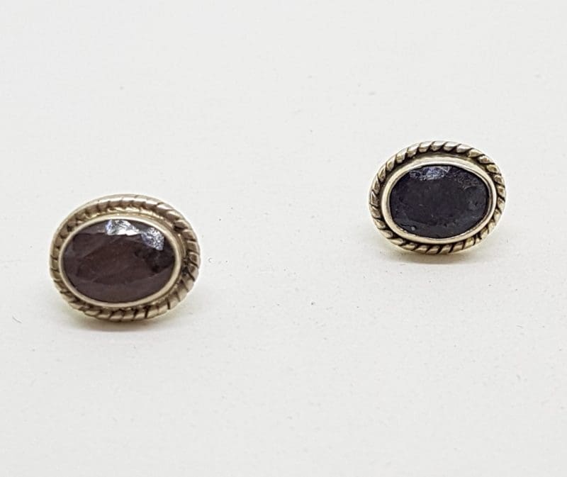 Sterling Silver Oval Stud Earrings - Sapphire