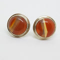 Sterling Silver Large Round Stud Earrings - Agate