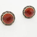 Sterling Silver Large Round Stud Earrings - Carnelian - Twist Rim