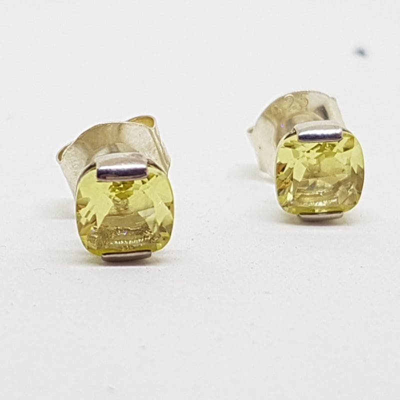 Sterling Silver Square Stud Earrings - Lemon Citrine