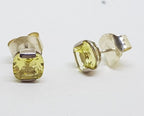 Sterling Silver Square Stud Earrings - Lemon Citrine