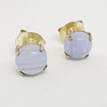 Sterling Silver Large Round Stud Earrings - Blue Lace Agate