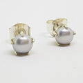 Sterling Silver Round Grey / Silver Pearl Stud Earrings
