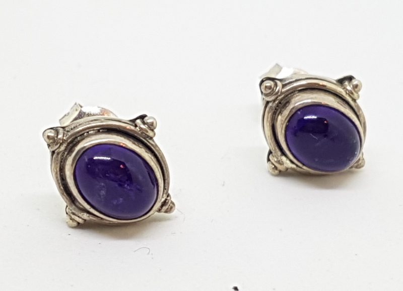 Sterling Silver Oval Amethyst Stud Earrings
