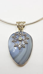 Sterling Silver Large Agate with Ornate Filigree set Peridot Pendant on Sterling Silver Choker