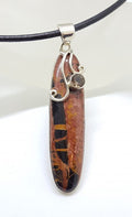 Sterling Silver Large Tyre Track Jasper and Smokey Quartz Long Pendant on Neoprene Necklace