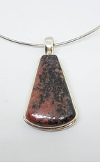 Sterling Silver Large Rhodonite Pendant on Silver Choker Necklace