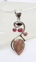 Sterling Silver Large Ruby &amp; Garnet Cluster Pendant on Sterling Silver Choker Necklace