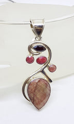 Sterling Silver Large Ruby &amp; Garnet Cluster Pendant on Sterling Silver Choker Necklace