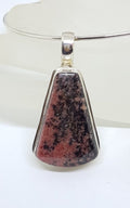 Sterling Silver Large Rhodonite Pendant on Silver Choker Necklace