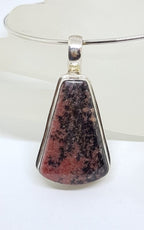Sterling Silver Large Rhodonite Pendant on Silver Choker Necklace