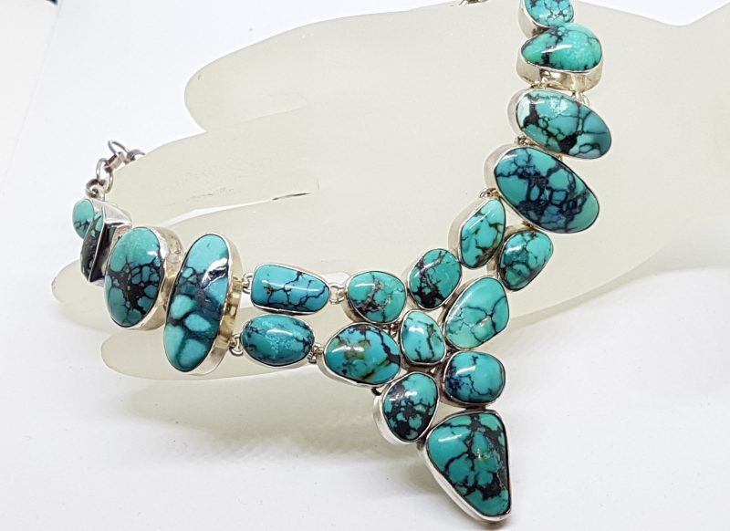 Sterling Silver Stunning Large Turquoise Cluster Collier Necklace