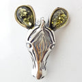 Sterling Silver Natural Amber Green Zebra Brooch