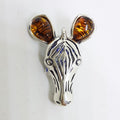 Sterling Silver Natural Amber Brown Zebra Brooch
