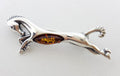 Sterling Silver Natural Amber Brown Horse Leaping Brooch
