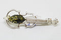 Sterling Silver Natural Amber Green Violin Musical Brooch