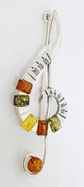 Sterling Silver Natural Multi-Colour Amber Large Treble Clef Musical Brooch