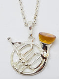 Sterling Silver Natural Amber French Horn Musical Pendant on Silver Chain