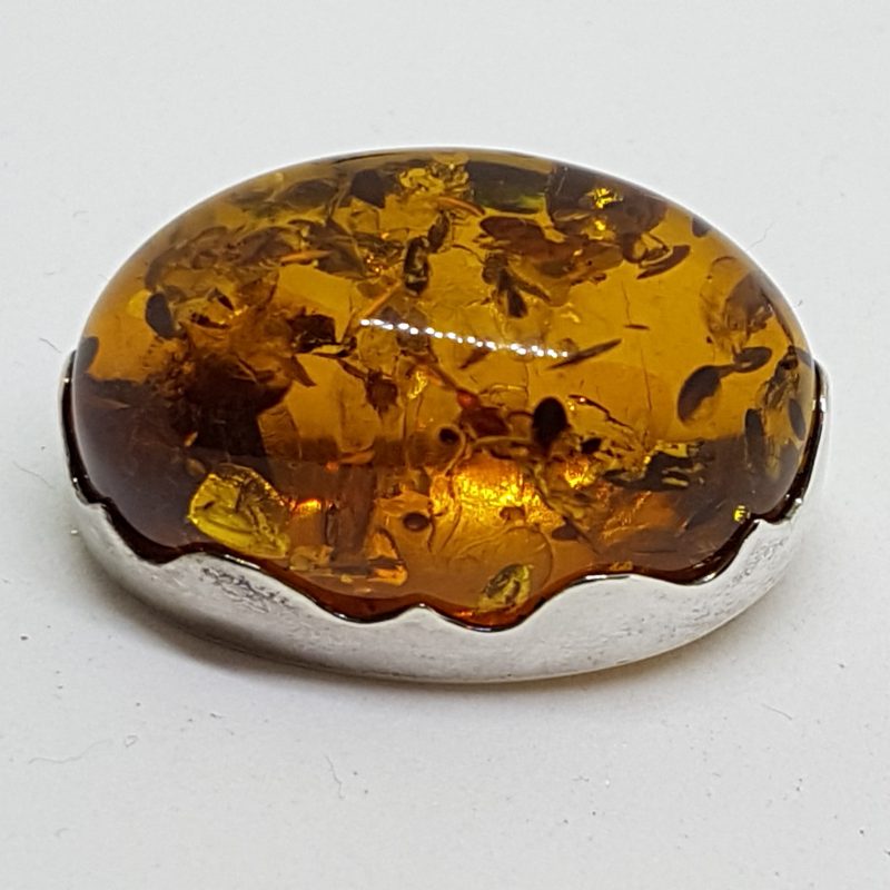 Sterling Silver Natural Amber Oval Brooch