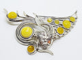 Sterling Silver Natural Butter Amber Large Mask Brooch