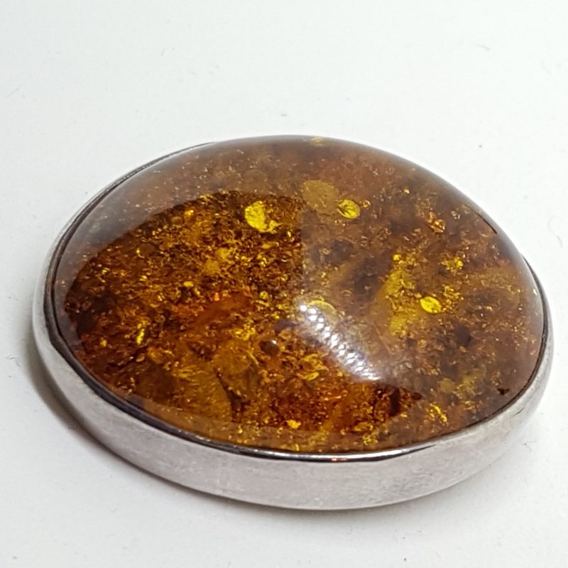 Sterling Silver Natural Amber Large Oval Brooch
