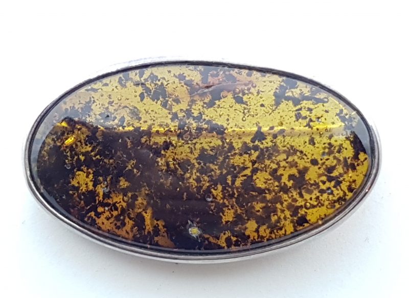 Sterling Silver Natural Amber Large Oval Brooch