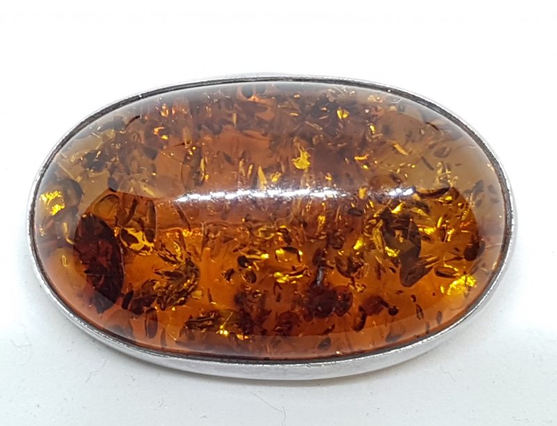 Sterling Silver Natural Amber Large Chunky Oval Brooch