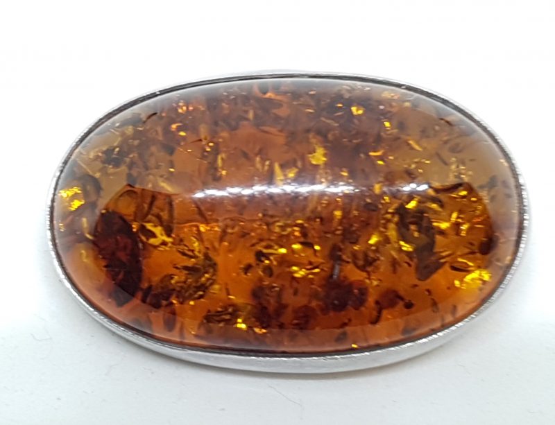 Sterling Silver Natural Amber Large Chunky Oval Brooch