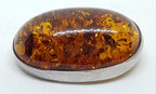 Sterling Silver Natural Amber Large Chunky Oval Brooch