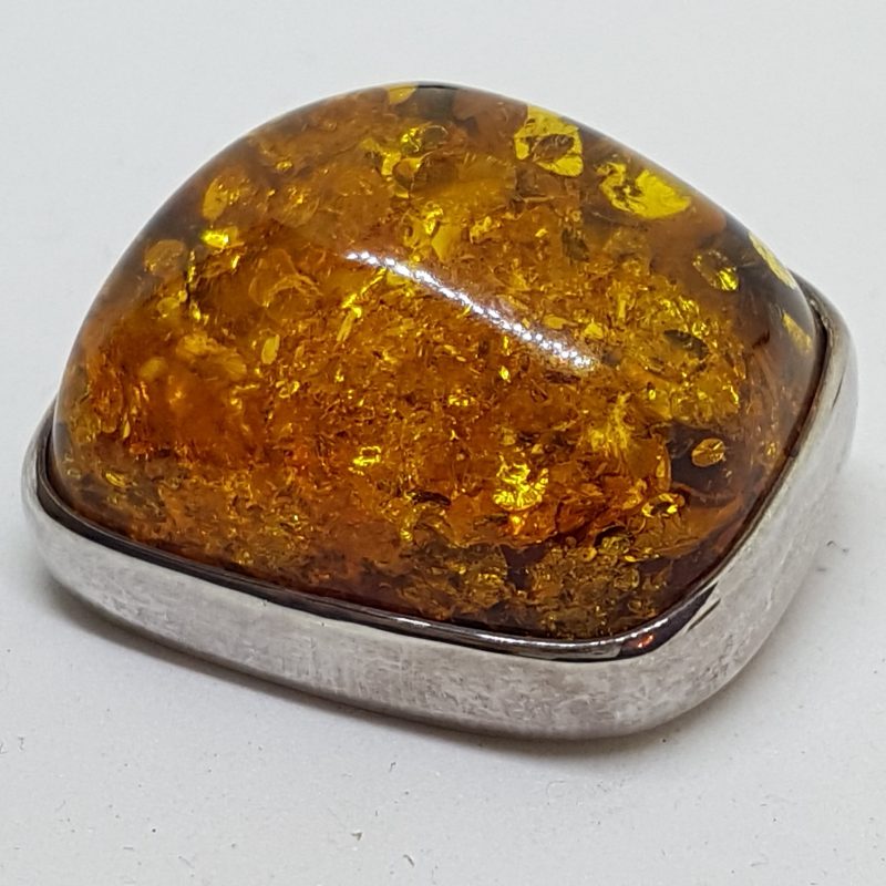 Sterling Silver Natural Amber Chunky Brooch