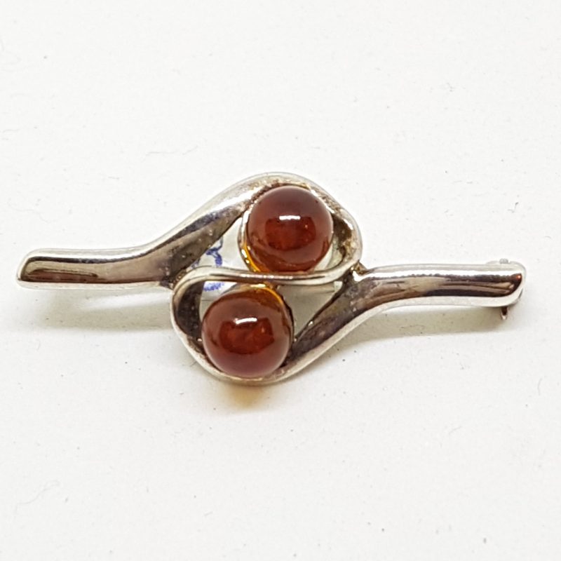 Sterling Silver Natural Amber Twist Bar Brooch