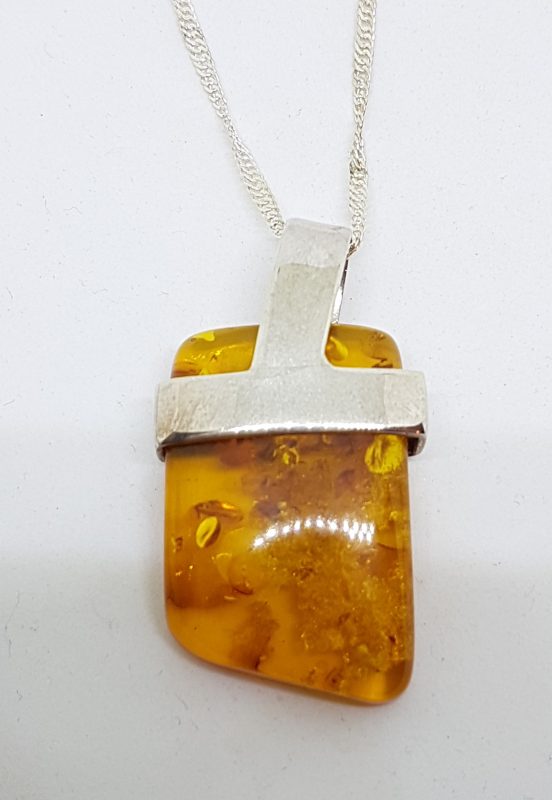 Sterling Silver Natural Amber Pendant on Sterling Silver Chain