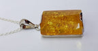 Sterling Silver Rectangular Natural Amber Pendant on Sterling Silver Chain