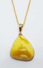 9ct Yellow Gold Natural Large Butter Amber Pendant on 9ct Chain