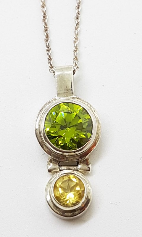 Sterling Silver Peridot &amp; Citrine Pendant on Silver Chain