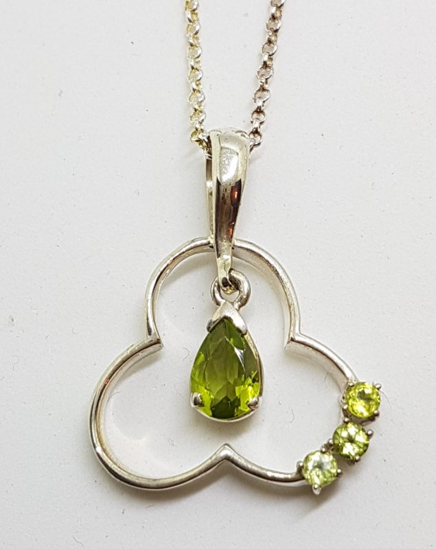 Sterling Silver Peridot Ornate Drop Pendant on Silver Chain