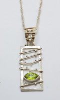Sterling Silver Marquis Peridot in Rectangle Pendant on Silver Chain