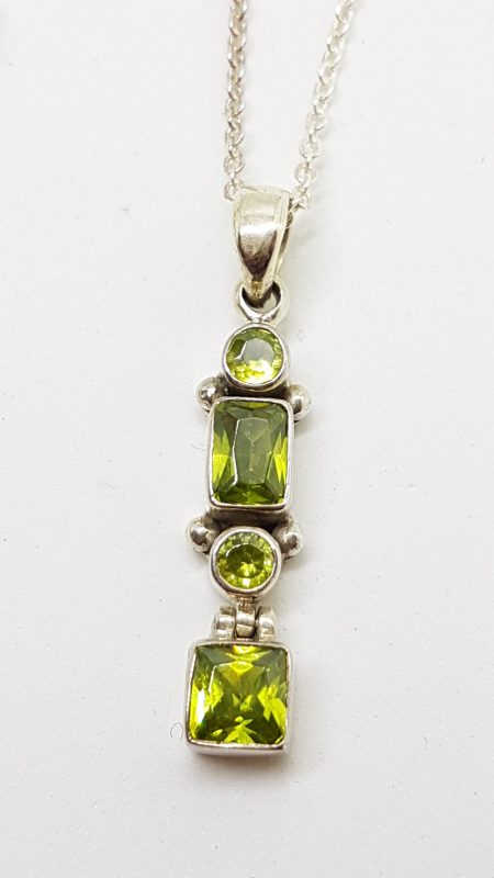Sterling Silver Long Peridot Pendant on Silver Chain