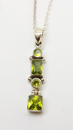 Sterling Silver Long Peridot Pendant on Silver Chain