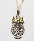 Sterling Silver Peridot Owl Pendant on Silver Chain