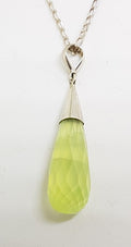 Sterling Silver Long Prehnite Drop Pendant on Silver Chain