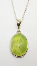 Sterling Silver Oval Cabochon Cut Prehnite Pendant on Silver Chain