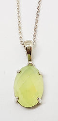 Sterling Silver Oval Faceted Prehnite Pendant on Silver Chain