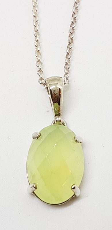 Sterling Silver Oval Faceted Prehnite Pendant on Silver Chain