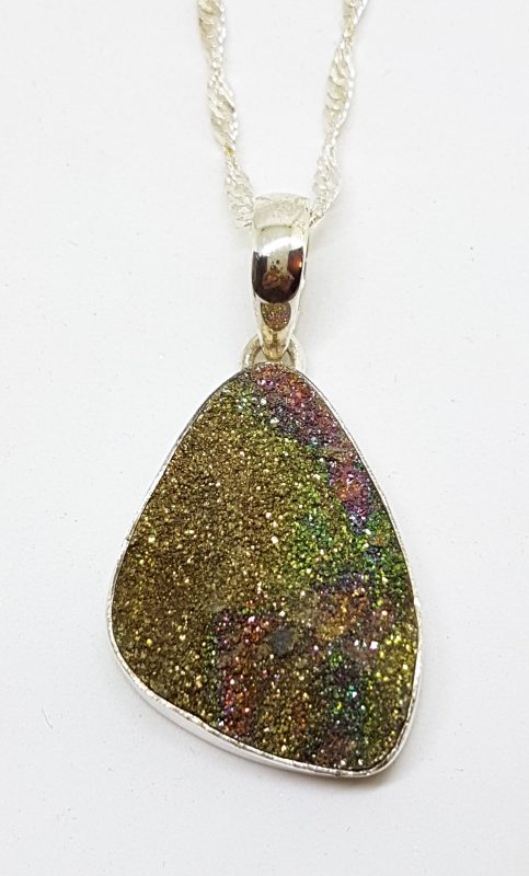 Sterling Silver Multi-Coloured Spectrolite Druzy Pendant on Silver Chain